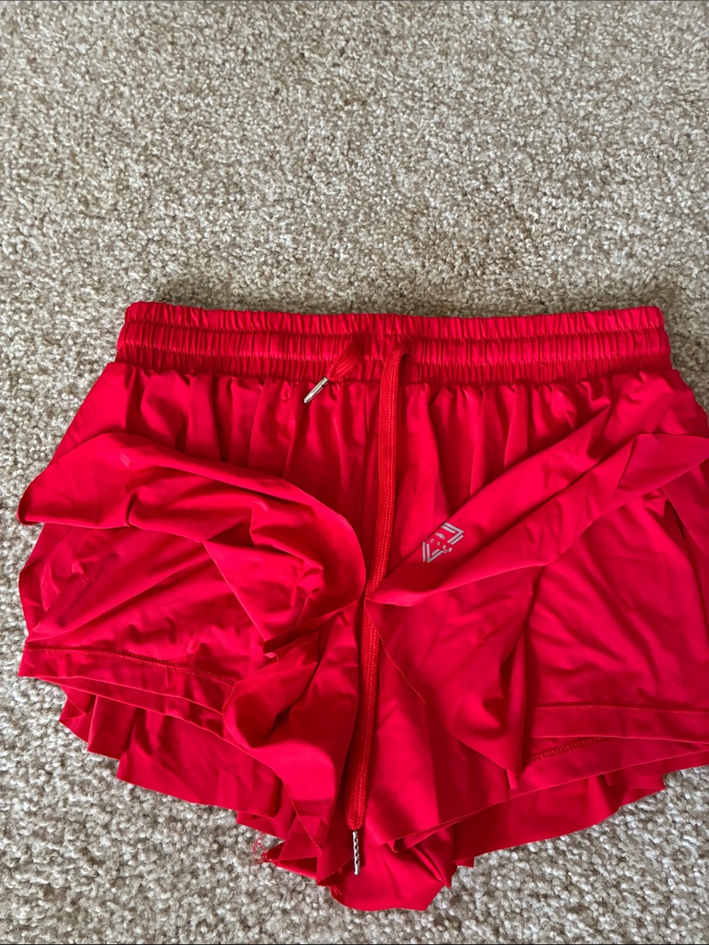 Women’s Red Athletic Shorts with Drawstring Waistband